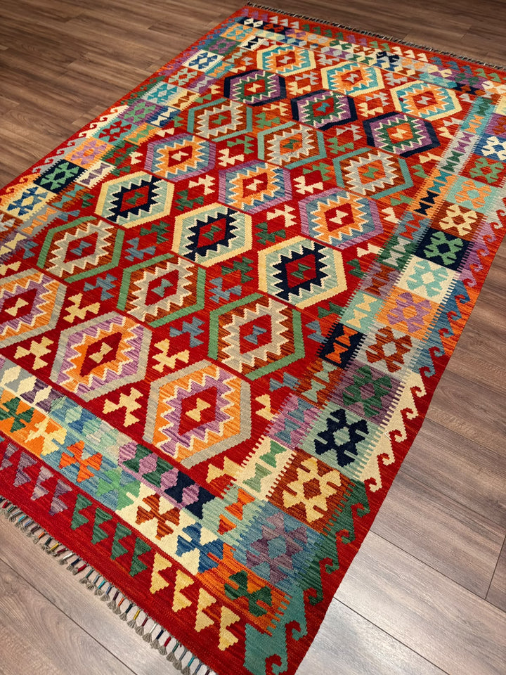 El Dokuma Orijinal Afgan Yün Kilim Multi 192x296 5.68 Metrekare - 7x10 ft