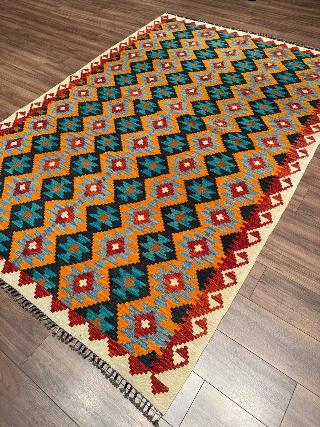 El Dokuma Orijinal Afgan Yün Kilim Multi 194x295 5.72 Metrekare - 7x10 ft