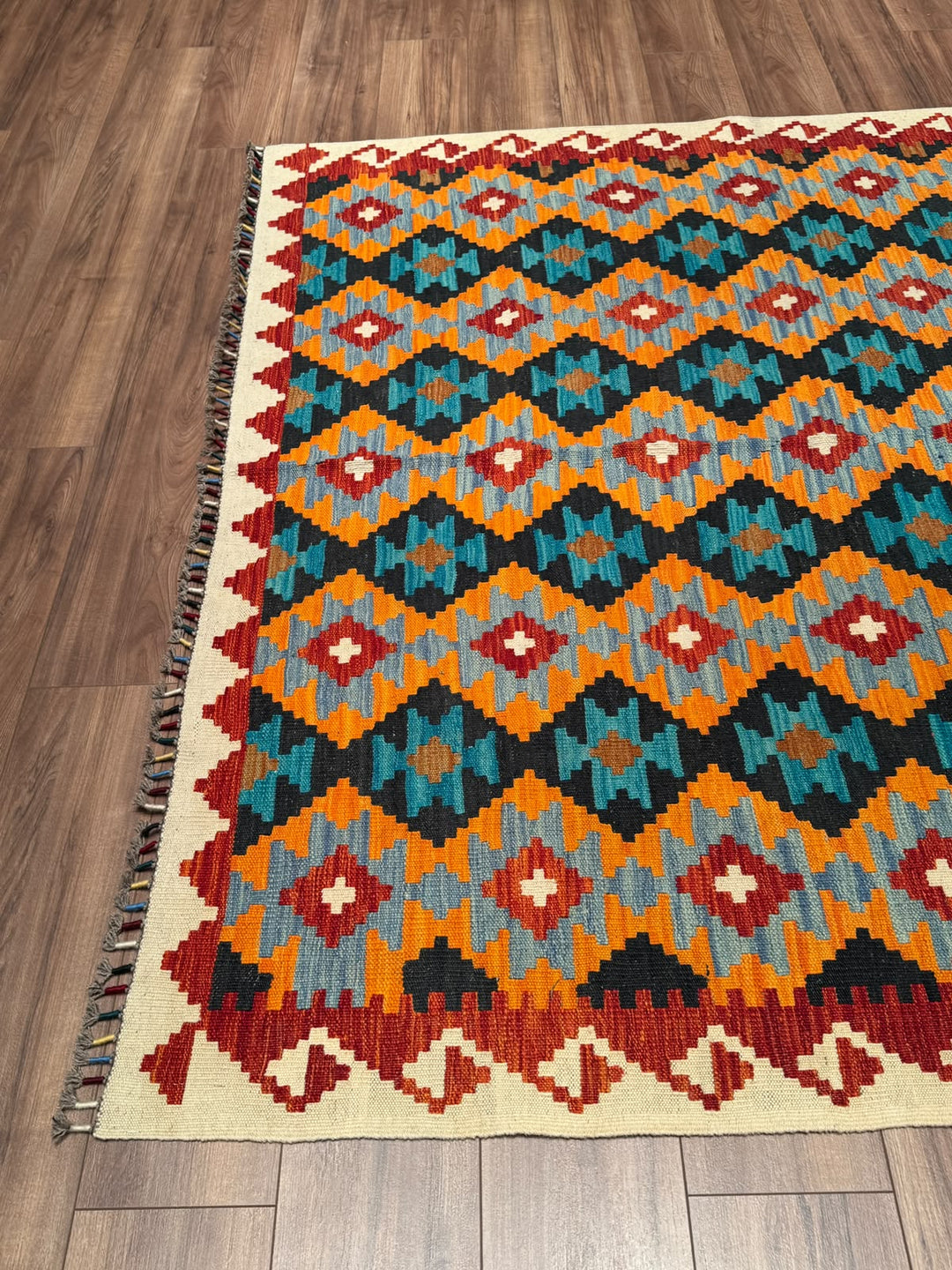 El Dokuma Orijinal Afgan Yün Kilim Multi 194x295 5.72 Metrekare - 7x10 ft