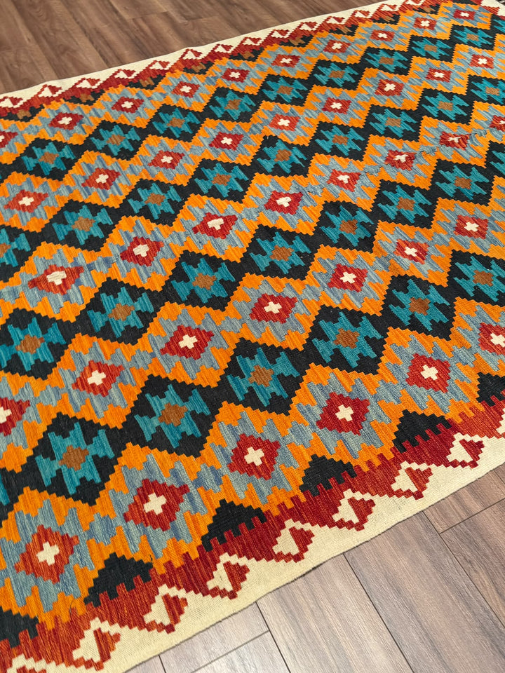 El Dokuma Orijinal Afgan Yün Kilim Multi 194x295 5.72 Metrekare - 7x10 ft