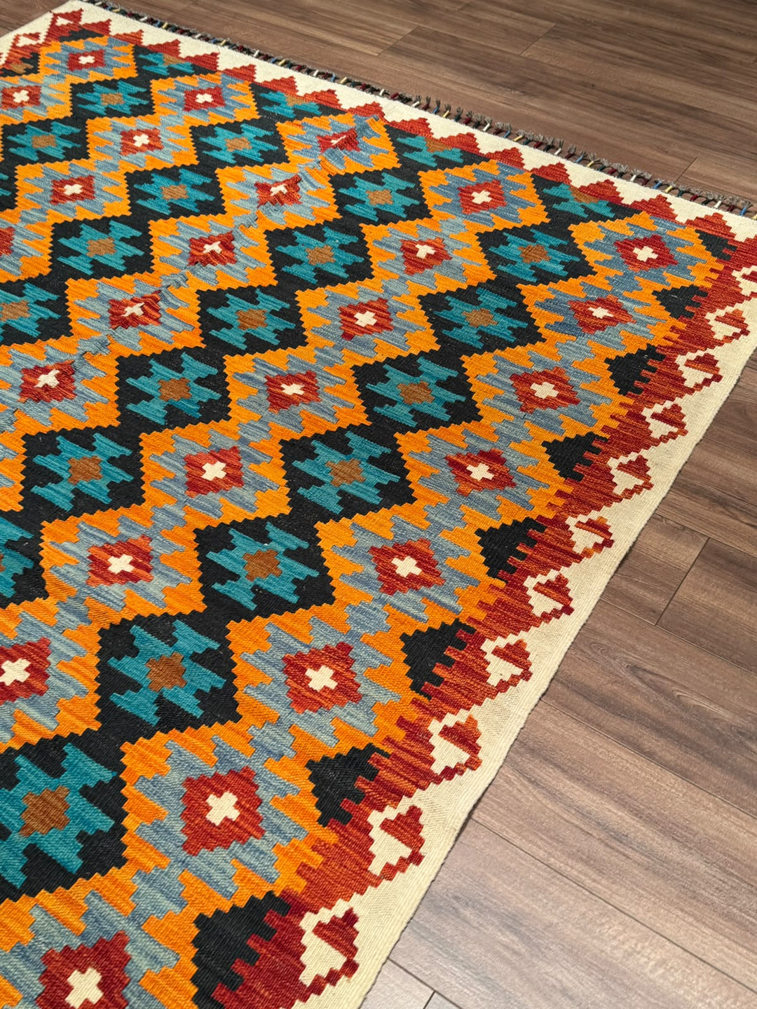 El Dokuma Orijinal Afgan Yün Kilim Multi 194x295 5.72 Metrekare - 7x10 ft