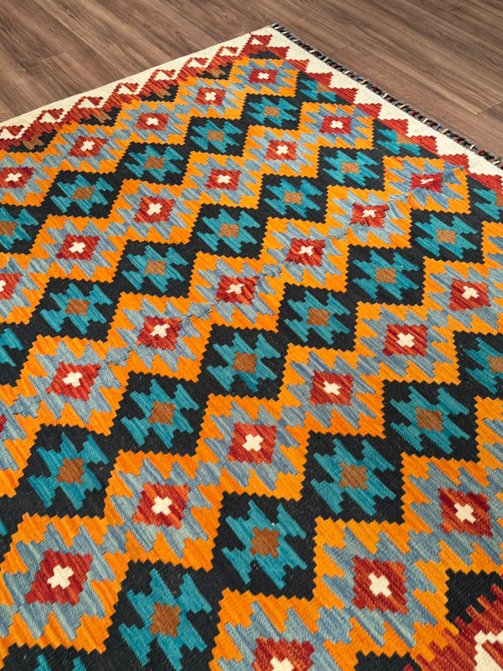 El Dokuma Orijinal Afgan Yün Kilim Multi 194x295 5.72 Metrekare - 7x10 ft