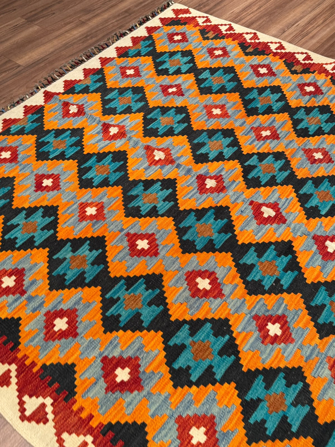 El Dokuma Orijinal Afgan Yün Kilim Multi 194x295 5.72 Metrekare - 7x10 ft