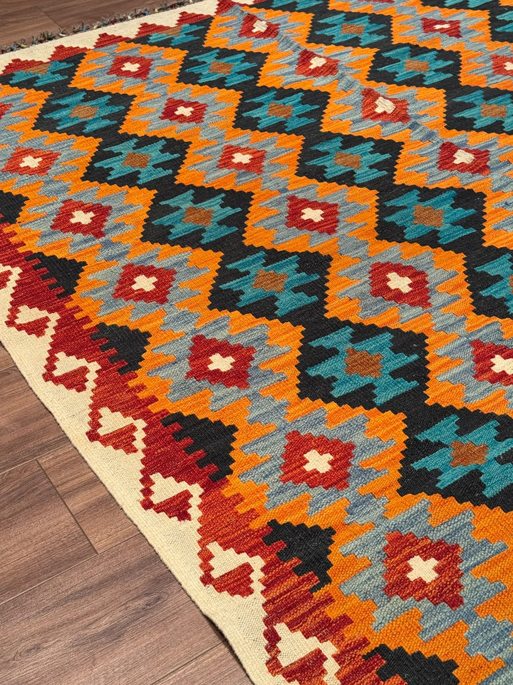 El Dokuma Orijinal Afgan Yün Kilim Multi 194x295 5.72 Metrekare - 7x10 ft
