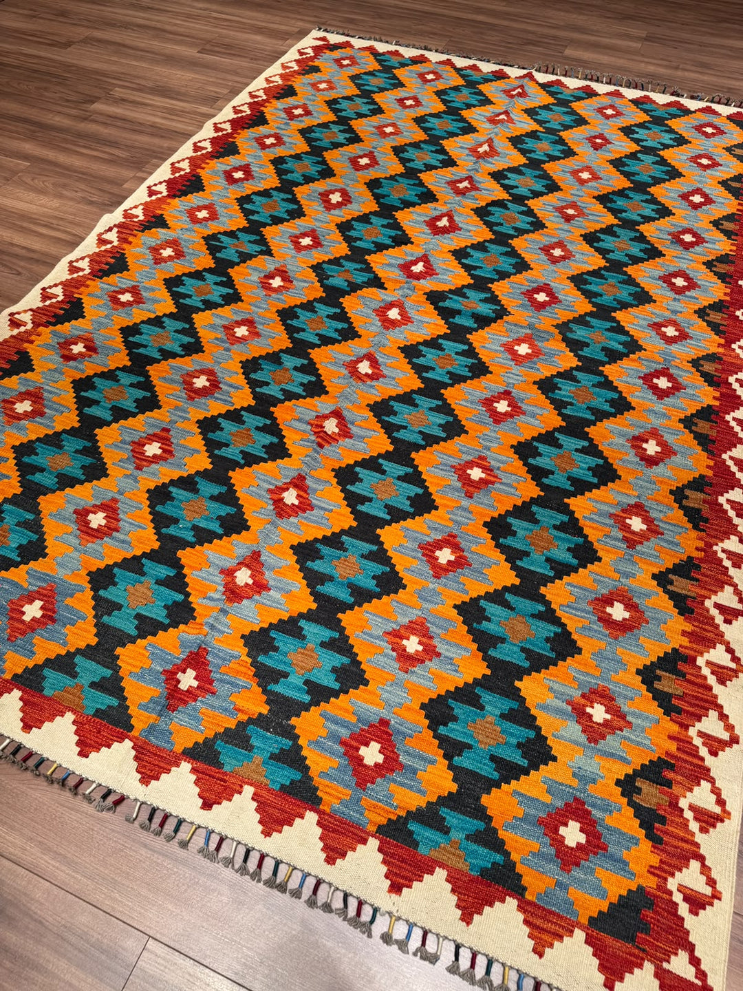 El Dokuma Orijinal Afgan Yün Kilim Multi 194x295 5.72 Metrekare - 7x10 ft