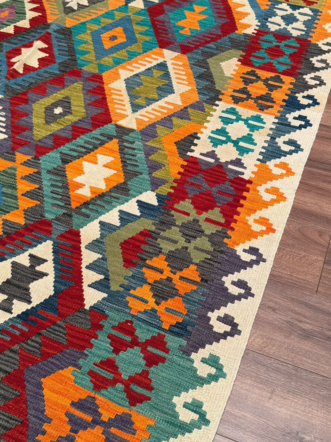 El Dokuma Orijinal Afgan Yün Kilim Multi 196x289 5.66 Metrekare - 7x10 ft