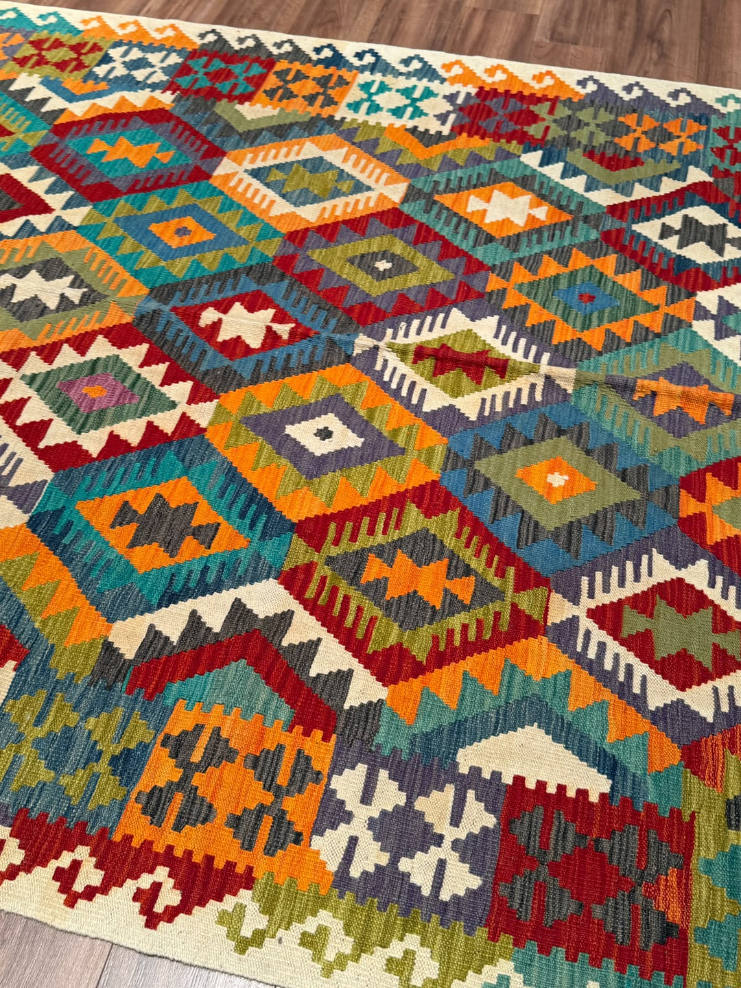 El Dokuma Orijinal Afgan Yün Kilim Multi 196x289 5.66 Metrekare - 7x10 ft