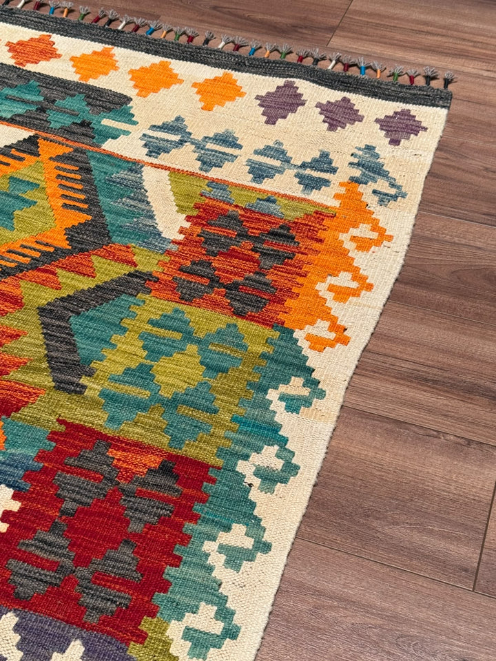 El Dokuma Orijinal Afgan Yün Kilim Multi 196x289 5.66 Metrekare - 7x10 ft