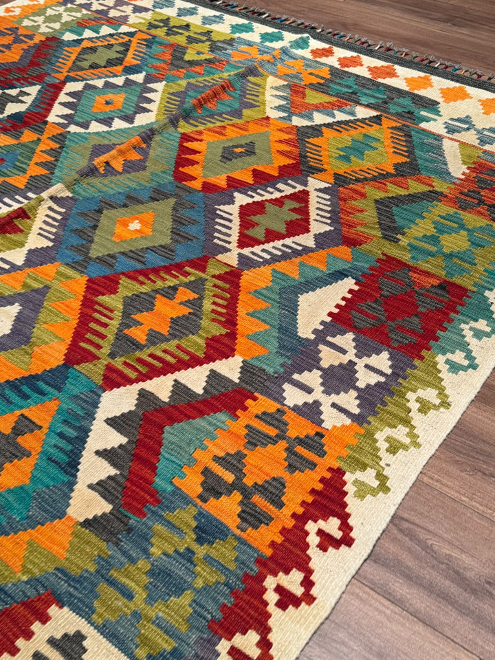 El Dokuma Orijinal Afgan Yün Kilim Multi 196x289 5.66 Metrekare - 7x10 ft