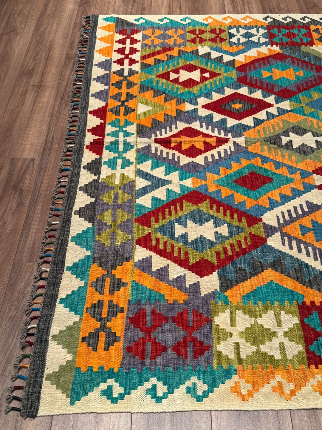 El Dokuma Orijinal Afgan Yün Kilim Multi 196x289 5.66 Metrekare - 7x10 ft