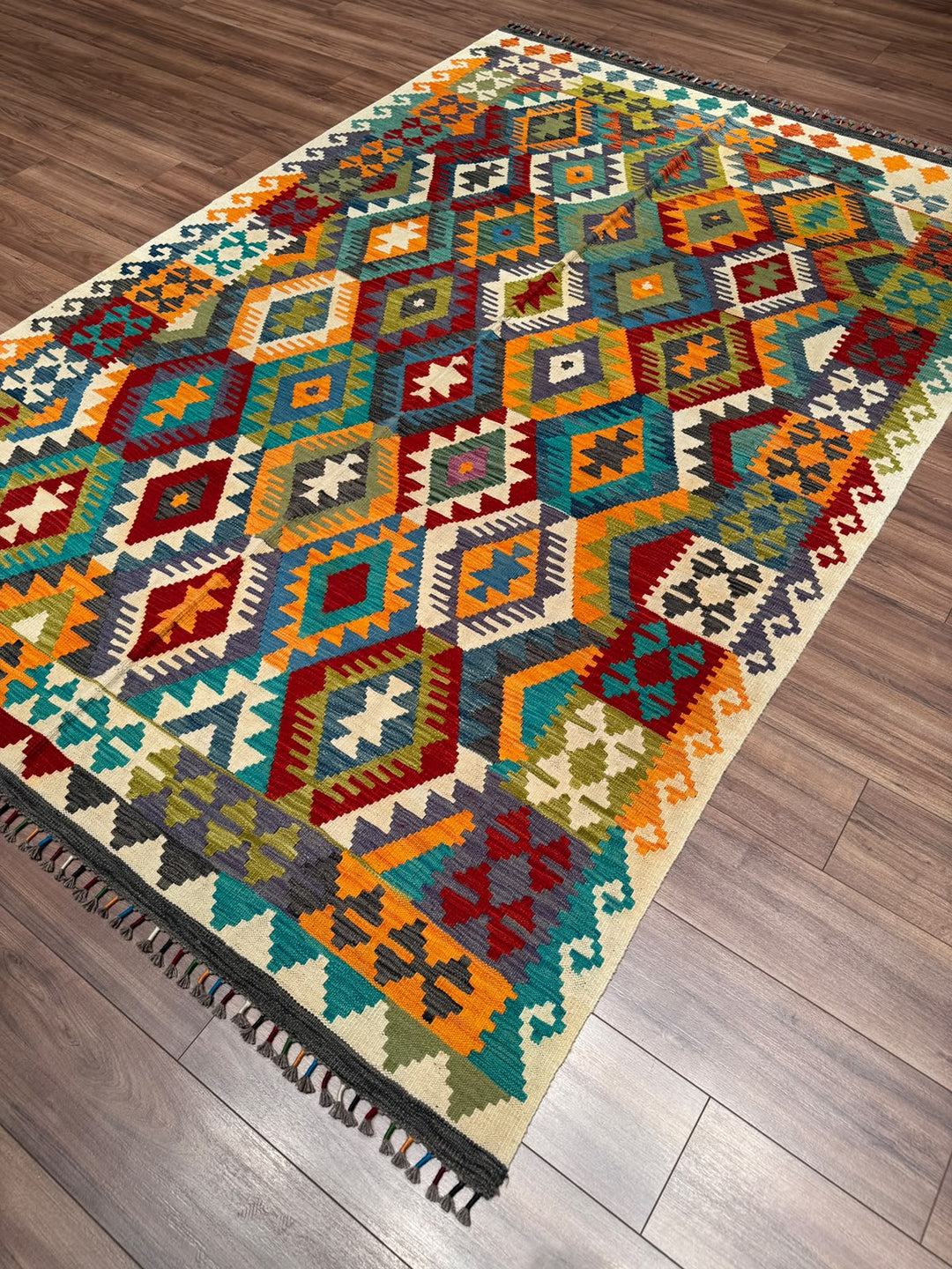 El Dokuma Orijinal Afgan Yün Kilim Multi 196x289 5.66 Metrekare - 7x10 ft