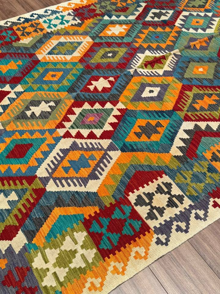 El Dokuma Orijinal Afgan Yün Kilim Multi 196x289 5.66 Metrekare - 7x10 ft