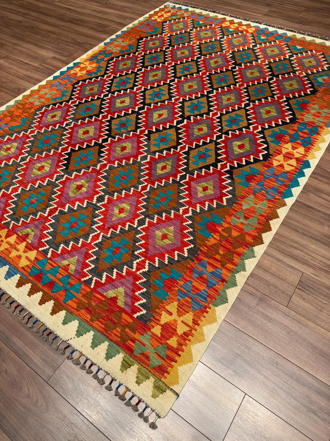 El Dokuma Orijinal Afgan Yün Kilim Multi 191x299 5.71 Metrekare - 7x10 ft