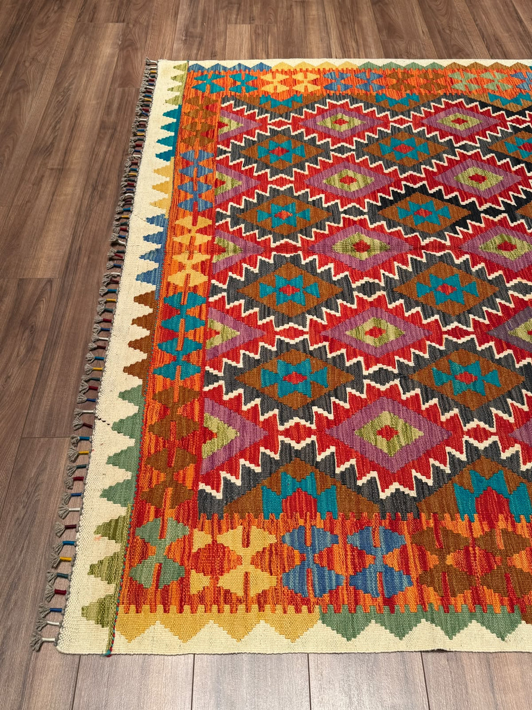 El Dokuma Orijinal Afgan Yün Kilim Multi 191x299 5.71 Metrekare - 7x10 ft
