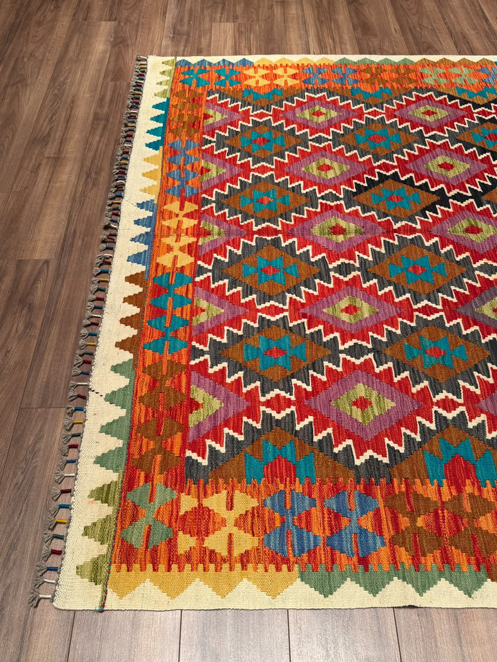 El Dokuma Orijinal Afgan Yün Kilim Multi 191x299 5.71 Metrekare - 7x10 ft