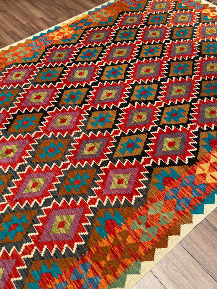 El Dokuma Orijinal Afgan Yün Kilim Multi 191x299 5.71 Metrekare - 7x10 ft