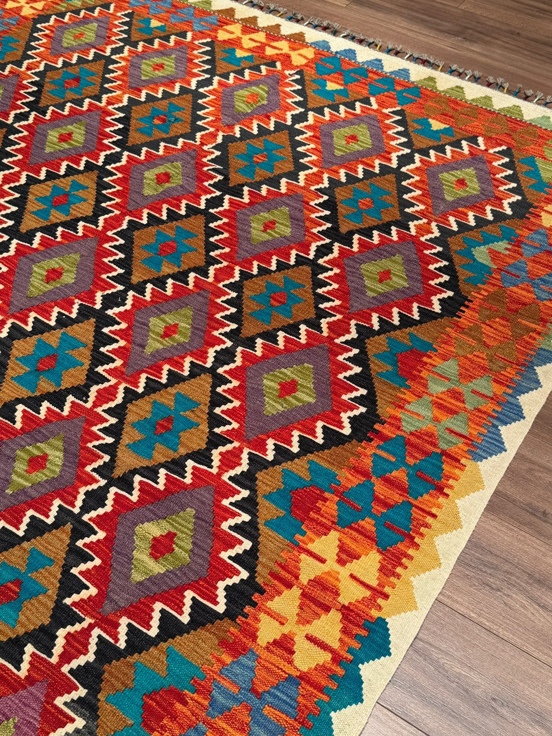 El Dokuma Orijinal Afgan Yün Kilim Multi 191x299 5.71 Metrekare - 7x10 ft