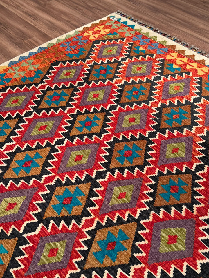 El Dokuma Orijinal Afgan Yün Kilim Multi 191x299 5.71 Metrekare - 7x10 ft
