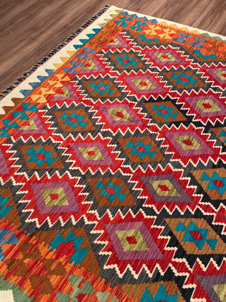 El Dokuma Orijinal Afgan Yün Kilim Multi 191x299 5.71 Metrekare - 7x10 ft