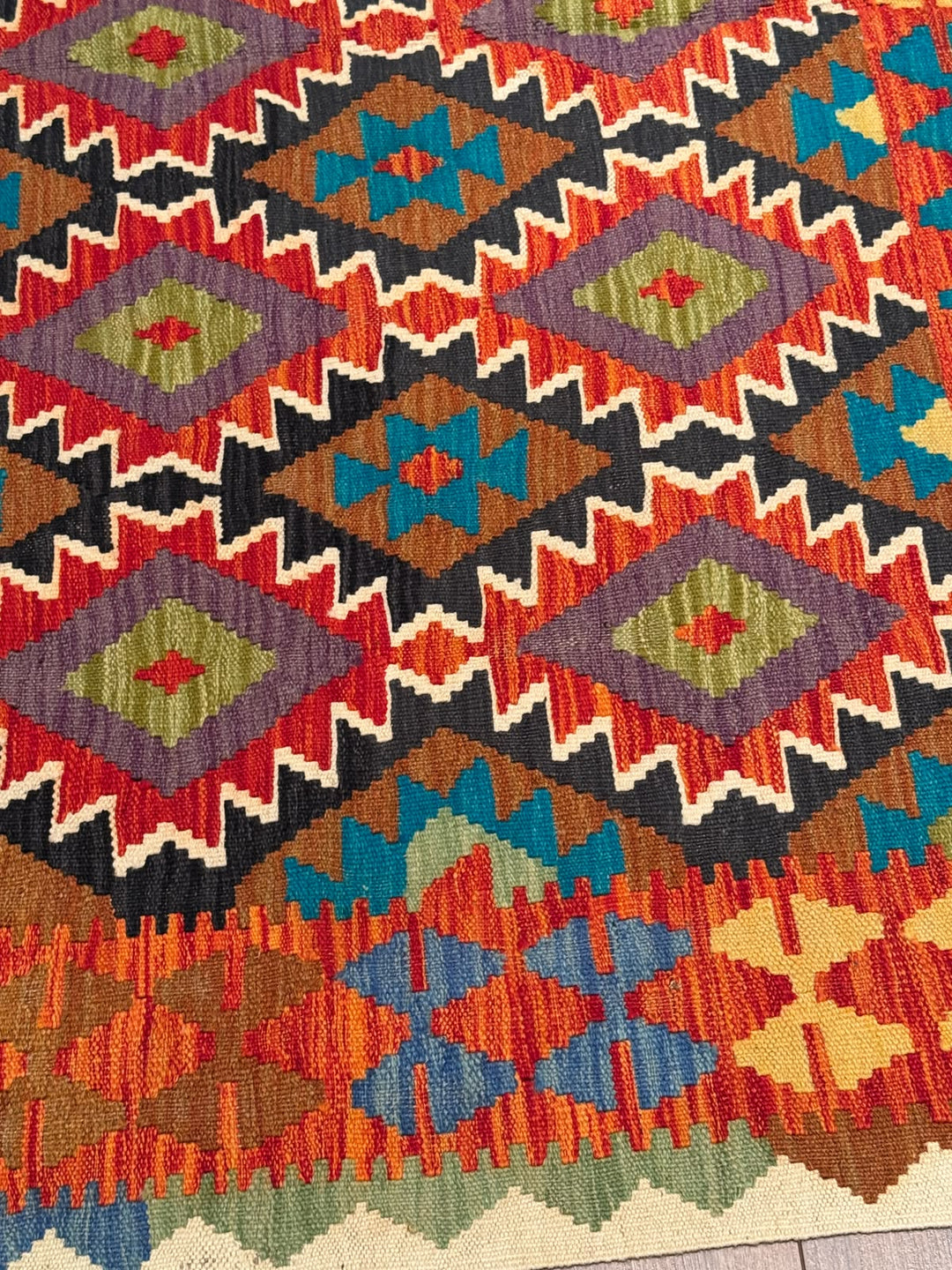 El Dokuma Orijinal Afgan Yün Kilim Multi 191x299 5.71 Metrekare - 7x10 ft