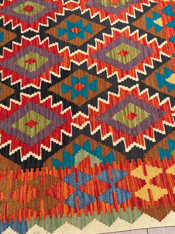 El Dokuma Orijinal Afgan Yün Kilim Multi 191x299 5.71 Metrekare - 7x10 ft
