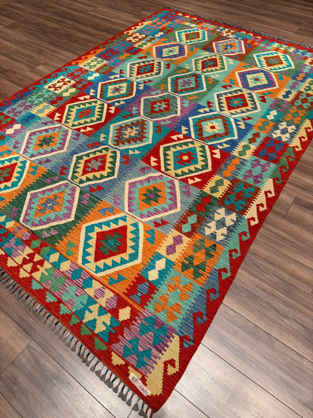 El Dokuma Orijinal Afgan Yün Kilim Multi 198x297 5.88 Metrekare - 7x10 ft