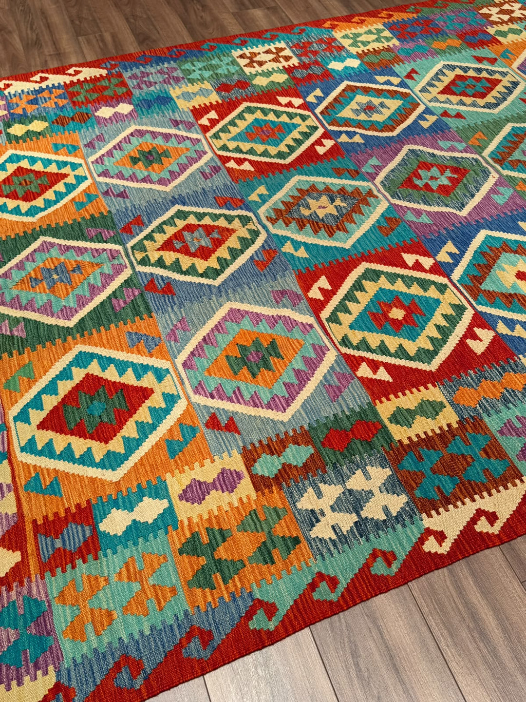 El Dokuma Orijinal Afgan Yün Kilim Multi 198x297 5.88 Metrekare - 7x10 ft
