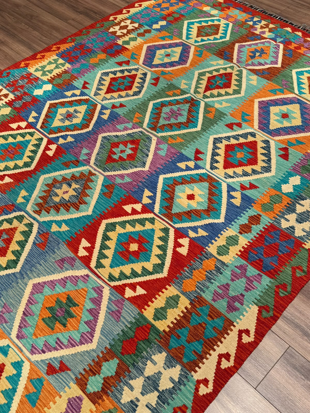 El Dokuma Orijinal Afgan Yün Kilim Multi 198x297 5.88 Metrekare - 7x10 ft