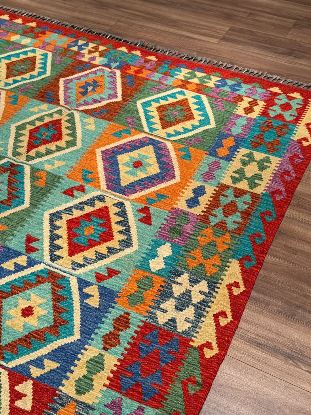 El Dokuma Orijinal Afgan Yün Kilim Multi 198x297 5.88 Metrekare - 7x10 ft