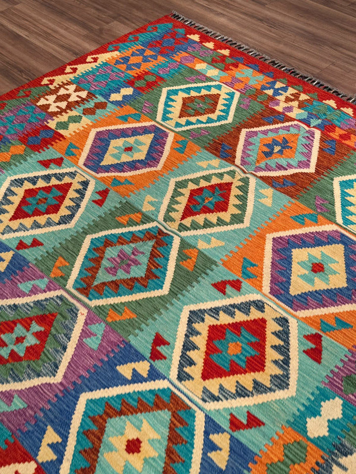 El Dokuma Orijinal Afgan Yün Kilim Multi 198x297 5.88 Metrekare - 7x10 ft