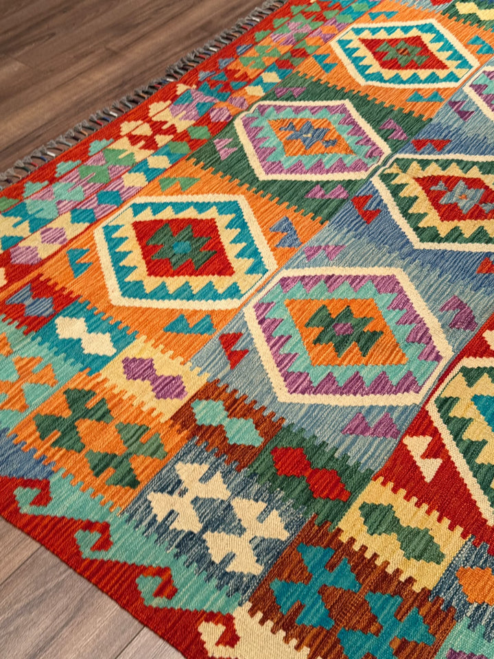El Dokuma Orijinal Afgan Yün Kilim Multi 198x297 5.88 Metrekare - 7x10 ft