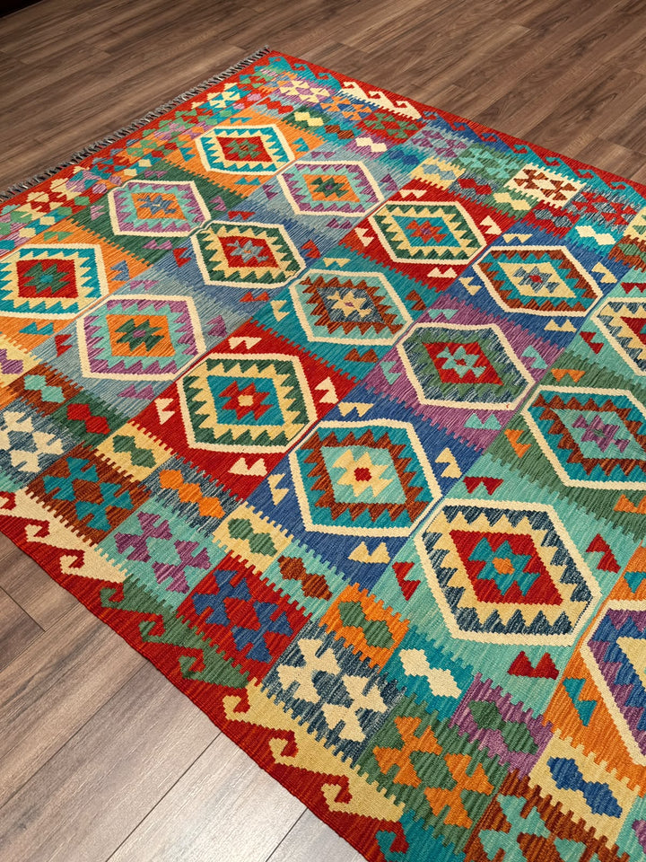 El Dokuma Orijinal Afgan Yün Kilim Multi 198x297 5.88 Metrekare - 7x10 ft