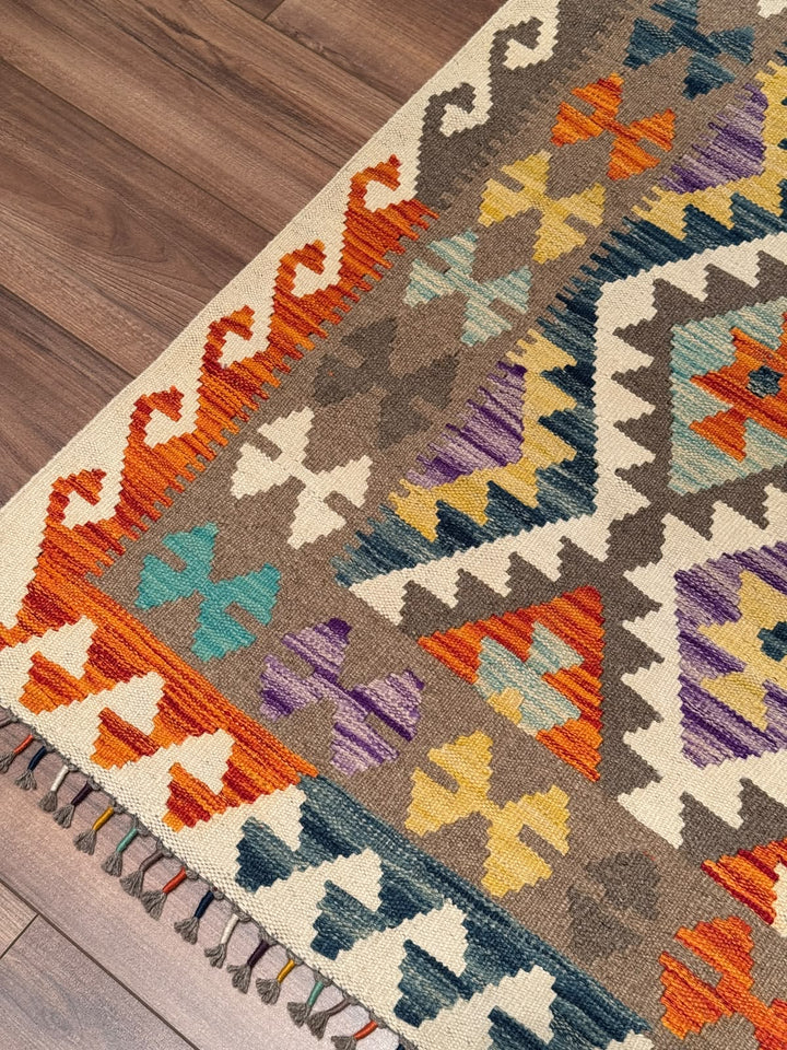 El Dokuma Orijinal Afgan Yün Kilim Multi 201x297 5.97 Metrekare - 7x10 ft