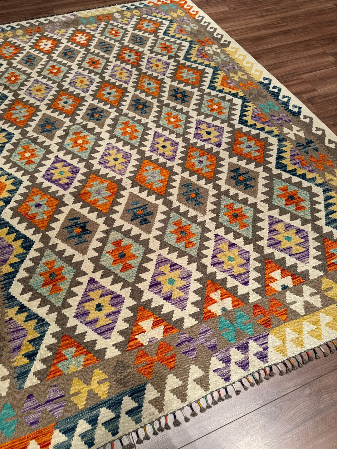 El Dokuma Orijinal Afgan Yün Kilim Multi 201x297 5.97 Metrekare - 7x10 ft