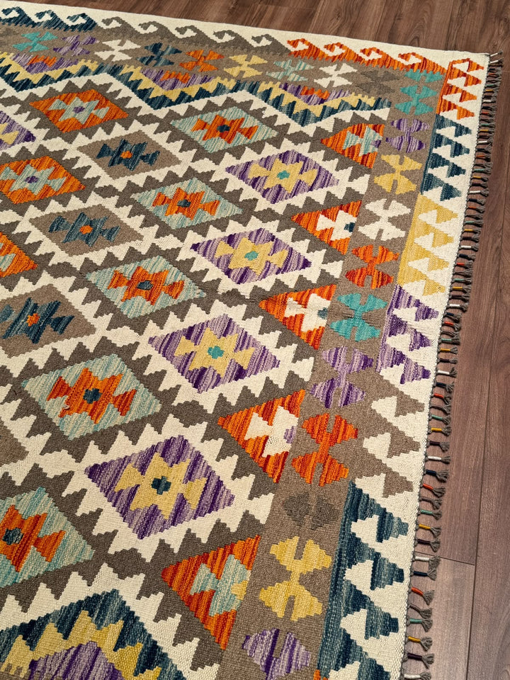 El Dokuma Orijinal Afgan Yün Kilim Multi 201x297 5.97 Metrekare - 7x10 ft