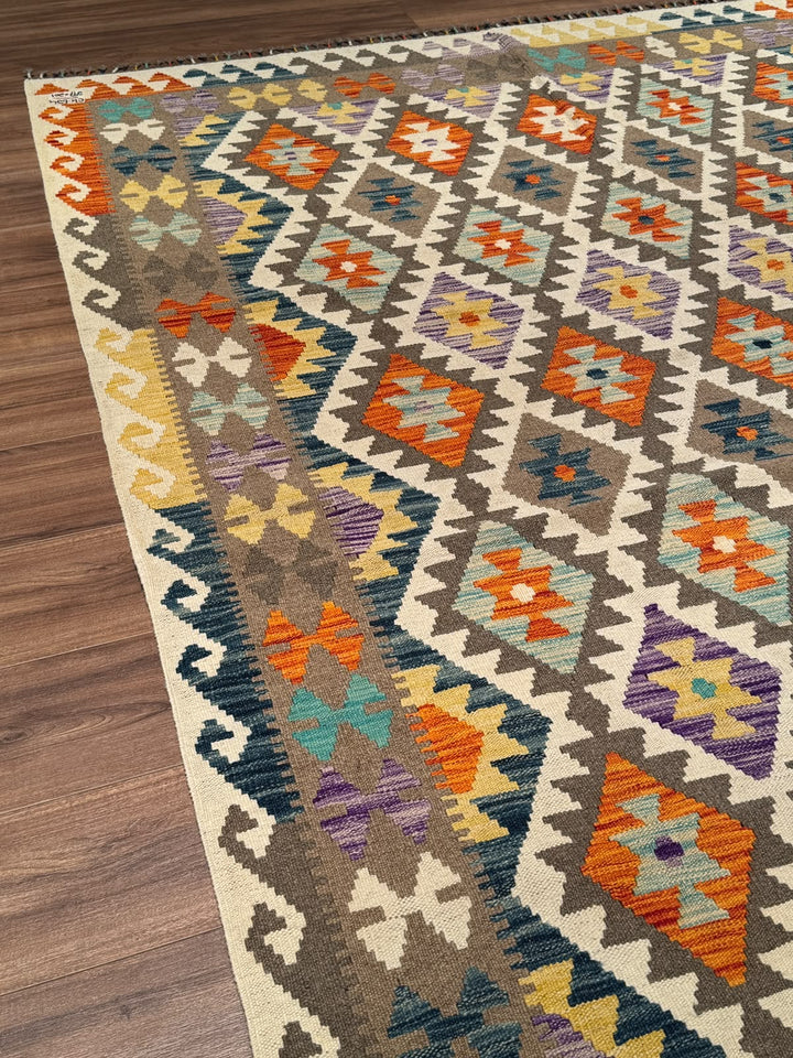 El Dokuma Orijinal Afgan Yün Kilim Multi 201x297 5.97 Metrekare - 7x10 ft
