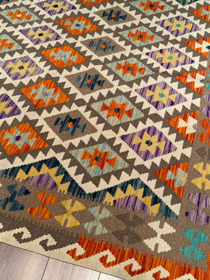 El Dokuma Orijinal Afgan Yün Kilim Multi 201x297 5.97 Metrekare - 7x10 ft