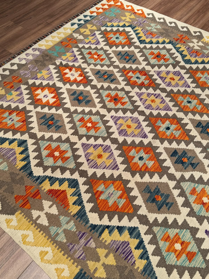 El Dokuma Orijinal Afgan Yün Kilim Multi 201x297 5.97 Metrekare - 7x10 ft