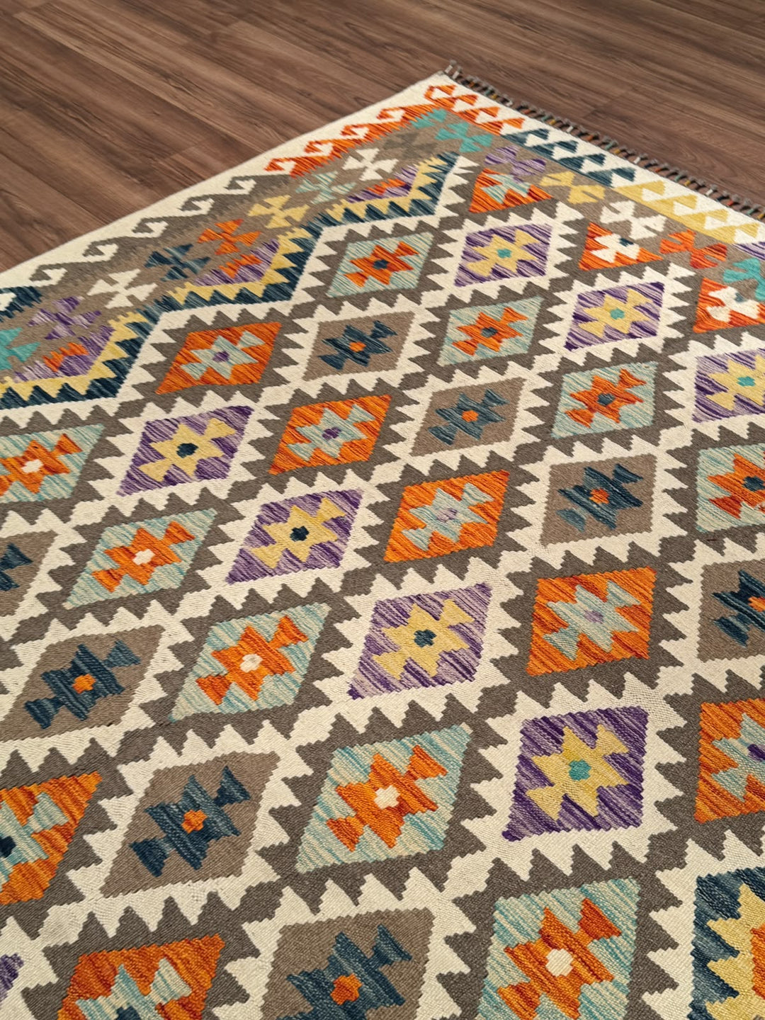 El Dokuma Orijinal Afgan Yün Kilim Multi 201x297 5.97 Metrekare - 7x10 ft