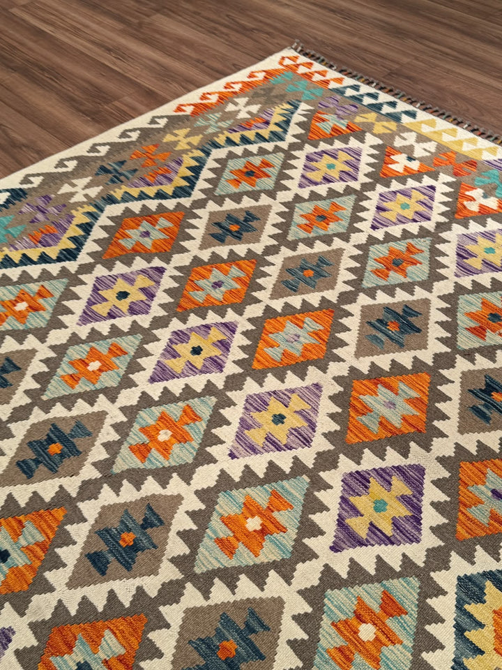 El Dokuma Orijinal Afgan Yün Kilim Multi 201x297 5.97 Metrekare - 7x10 ft
