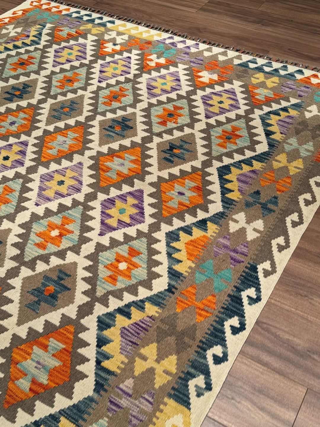 El Dokuma Orijinal Afgan Yün Kilim Multi 201x297 5.97 Metrekare - 7x10 ft