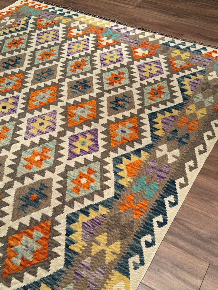 El Dokuma Orijinal Afgan Yün Kilim Multi 201x297 5.97 Metrekare - 7x10 ft