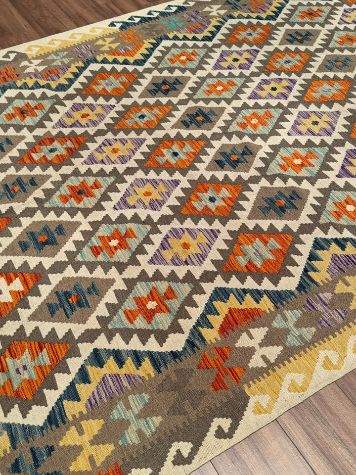 El Dokuma Orijinal Afgan Yün Kilim Multi 201x297 5.97 Metrekare - 7x10 ft