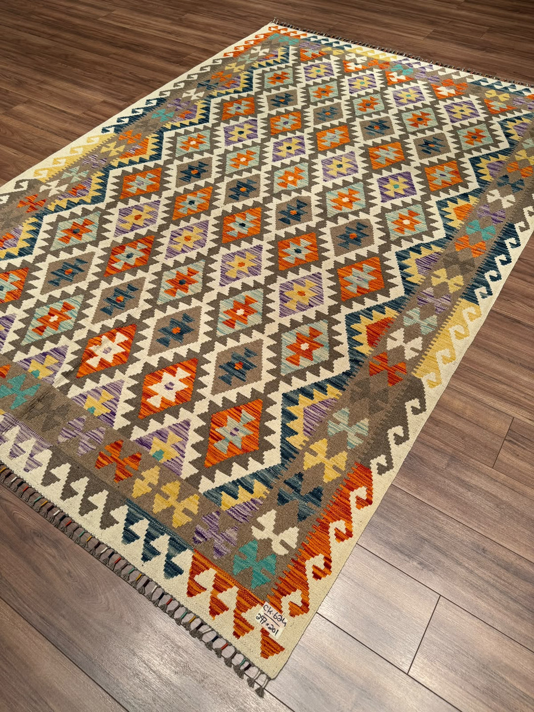 El Dokuma Orijinal Afgan Yün Kilim Multi 201x297 5.97 Metrekare - 7x10 ft