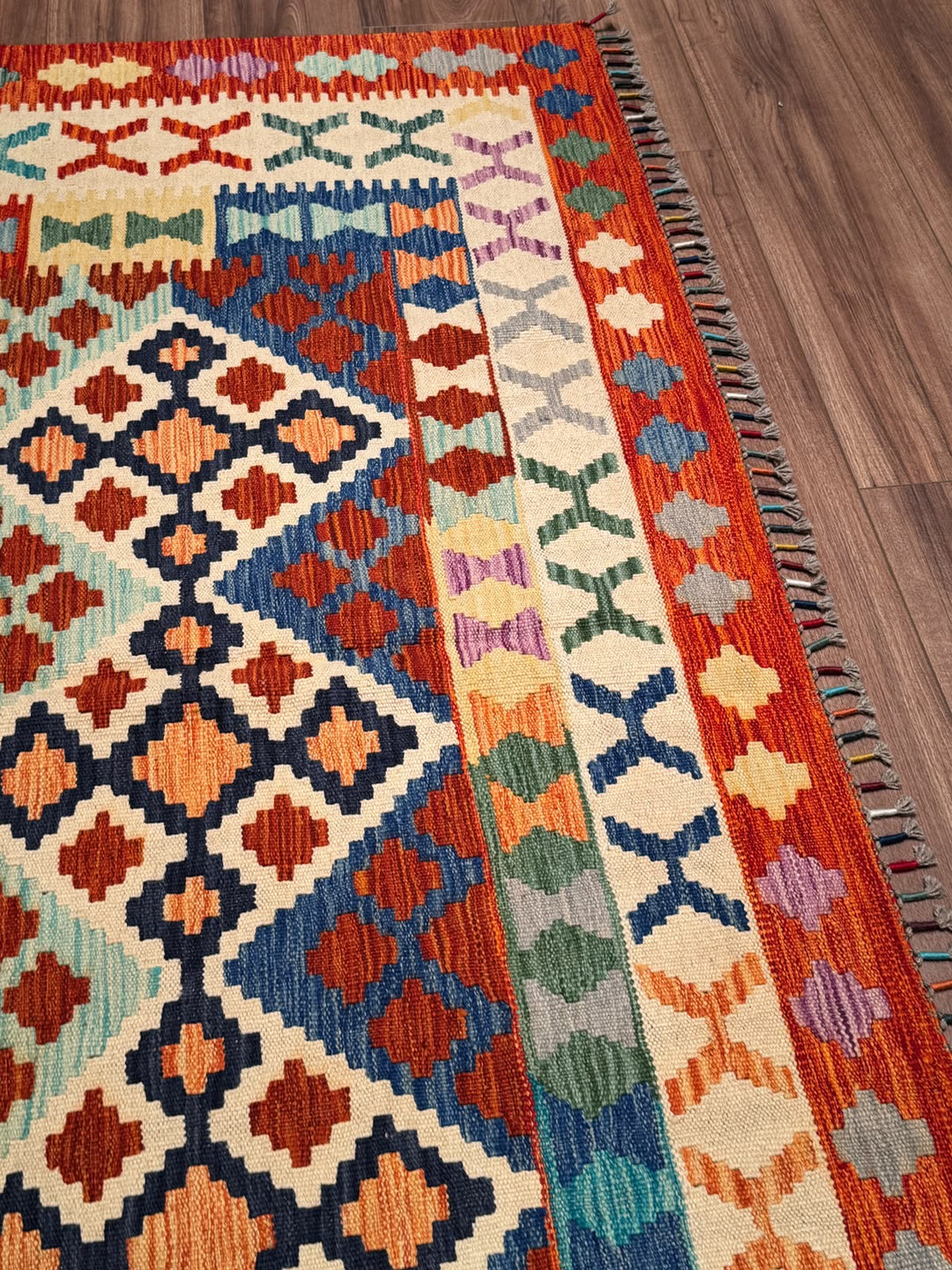 El Dokuma Orijinal Afgan Yün Kilim Multi 198x293 5.80 Metrekare - 7x10 ft
