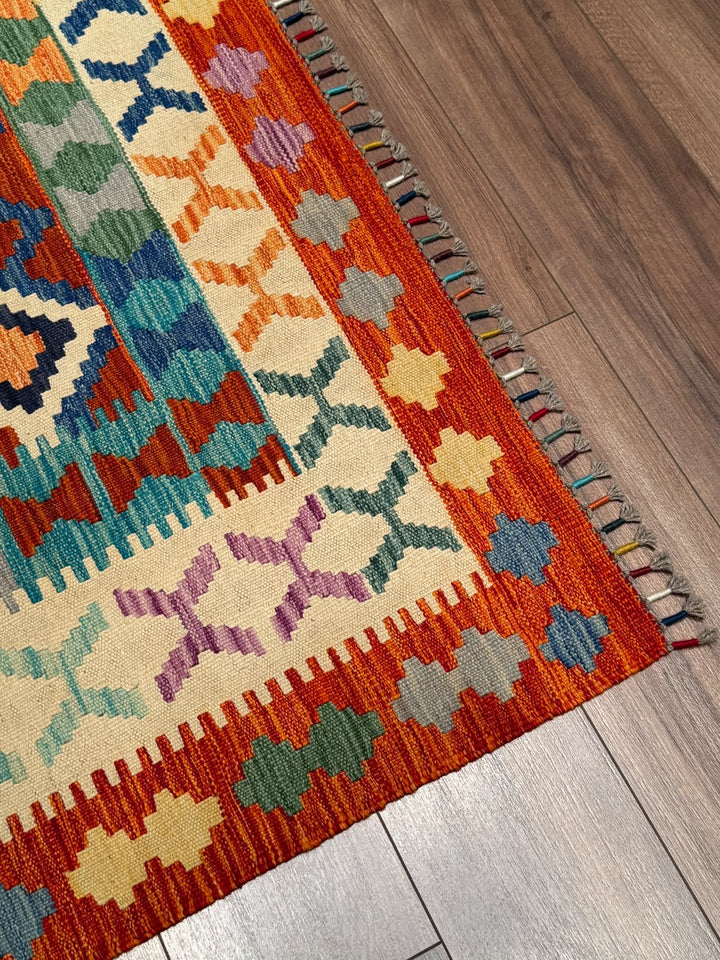 El Dokuma Orijinal Afgan Yün Kilim Multi 198x293 5.80 Metrekare - 7x10 ft