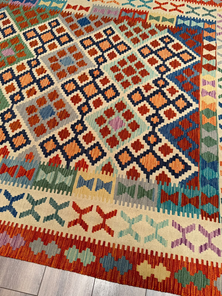 El Dokuma Orijinal Afgan Yün Kilim Multi 198x293 5.80 Metrekare - 7x10 ft