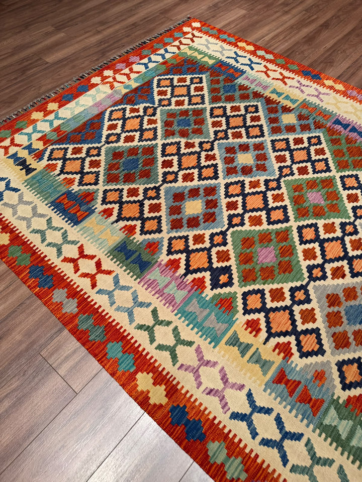 El Dokuma Orijinal Afgan Yün Kilim Multi 198x293 5.80 Metrekare - 7x10 ft