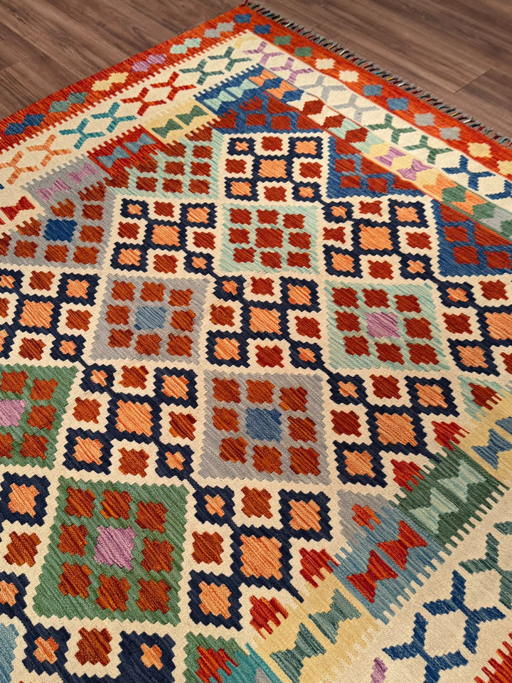 El Dokuma Orijinal Afgan Yün Kilim Multi 198x293 5.80 Metrekare - 7x10 ft