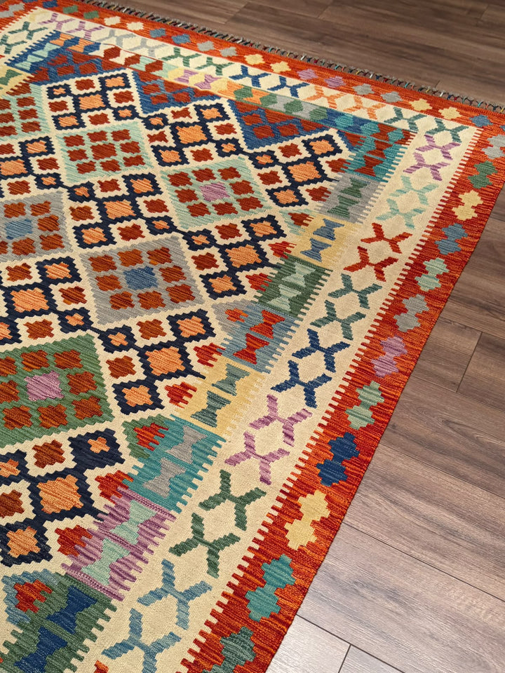El Dokuma Orijinal Afgan Yün Kilim Multi 198x293 5.80 Metrekare - 7x10 ft